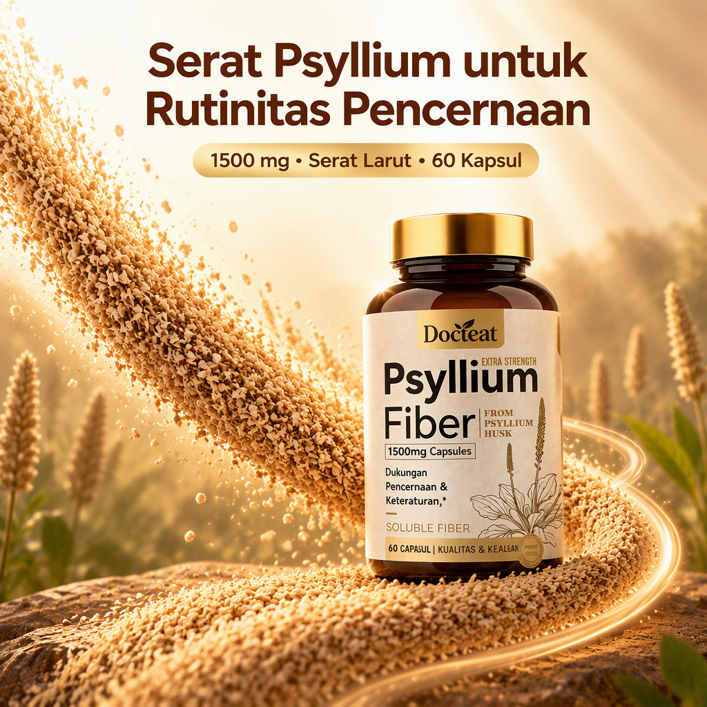 Psyllium Fiber Psyllium Husk 1500mg Suplemen Serat Larut 60 Kapsul Docteat
