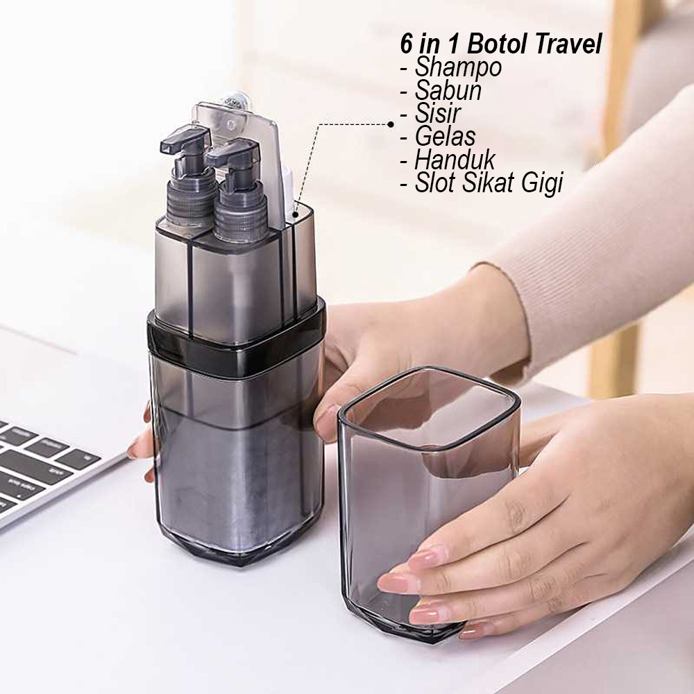 Set Alat Mandi Travel Isi 6  Botol Pemisah Sabun dan Shampo Portabel