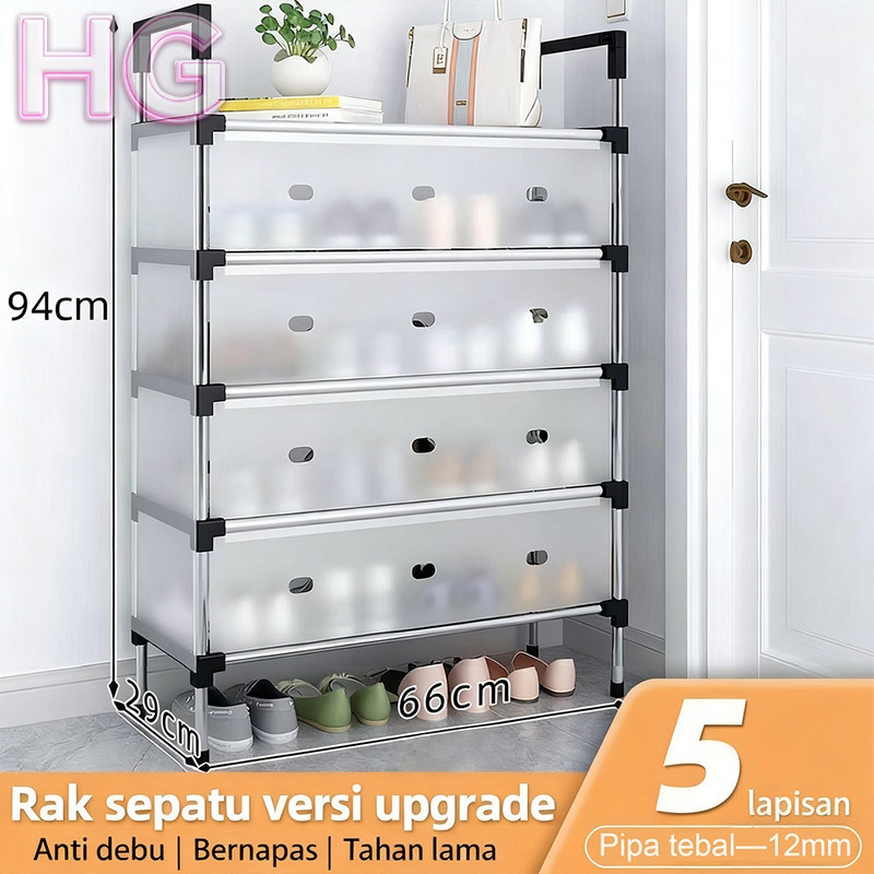 Rak Sepatu Tertutup Tahan Debu 3-7 Susun Rak Sepatu Stainless Kuat Tebal Kokoh Rak Sepatu Minimalis