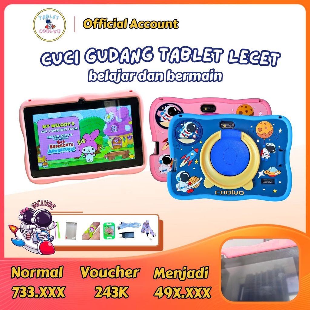Kids Tablet Android Anak Layar 7 Inch/ Tablet PC Full HD Tablet Belajar Bermain Game Pink Biru