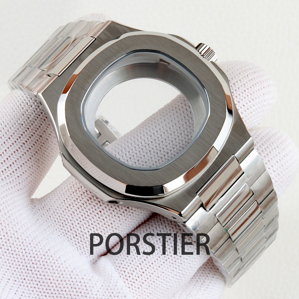 40mm square Watch Cases Watchband Parts Sapphire Glass For Modified Nautilus Seiko nh34 nh35 nh36,38