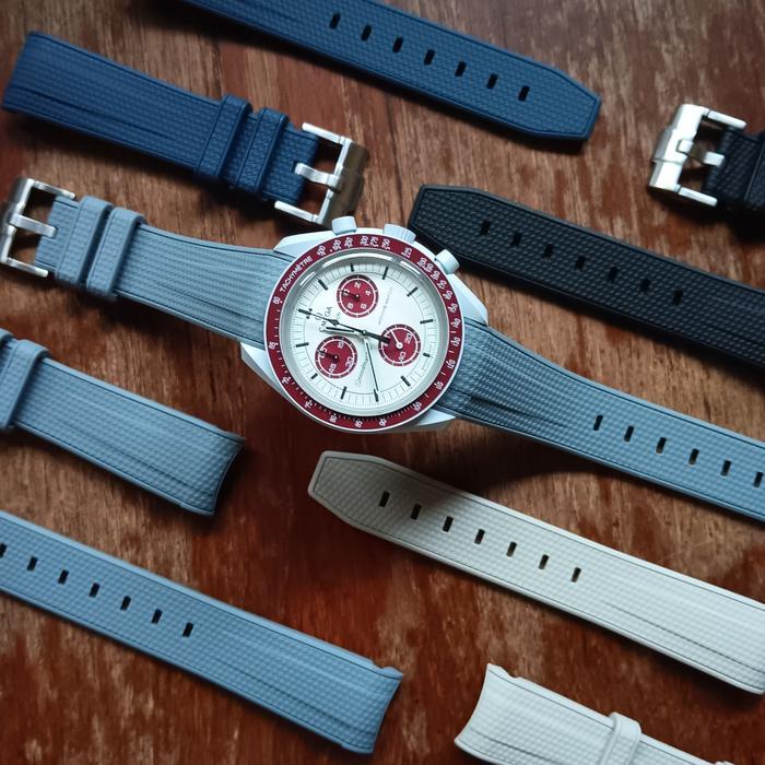 Best Seller rubber strap curved moonswatch tali jam tangan rubber omega X swatch - Hitam