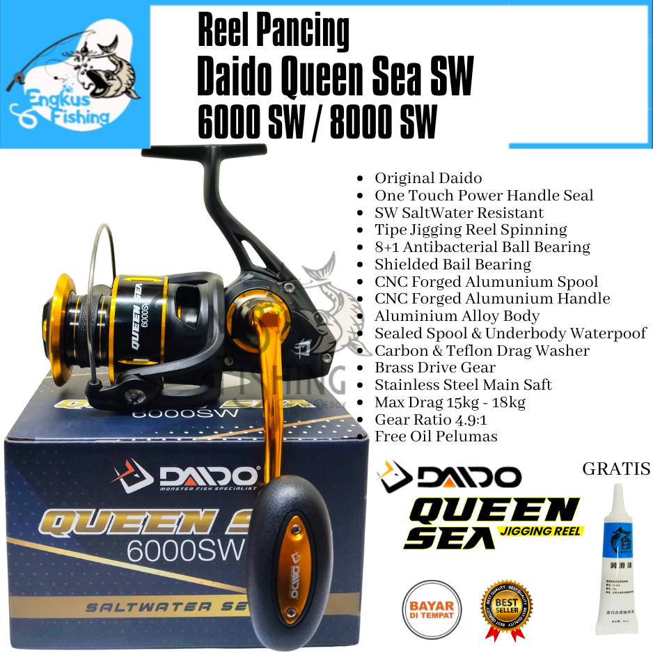 Reel Pancing DAIDO QUEEN SEA SW 6000 / 8000 SaltWater (8+1Bearing) Jigging Power Handle - Engkus Fis