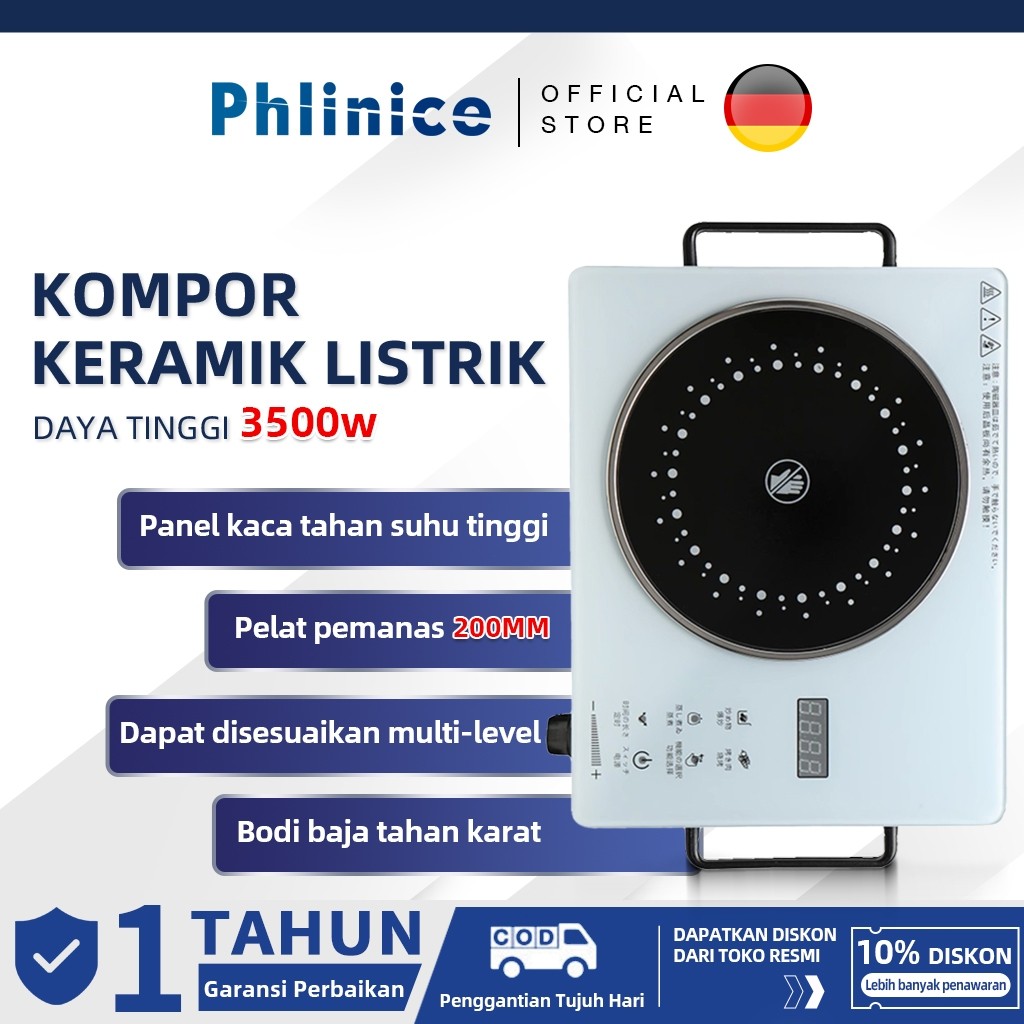 Phlinice Kompor Keramik Listrik Multifungsi Rumah Tangga 3500W Daya Tinggi 2200W Kompor Induksi Komp