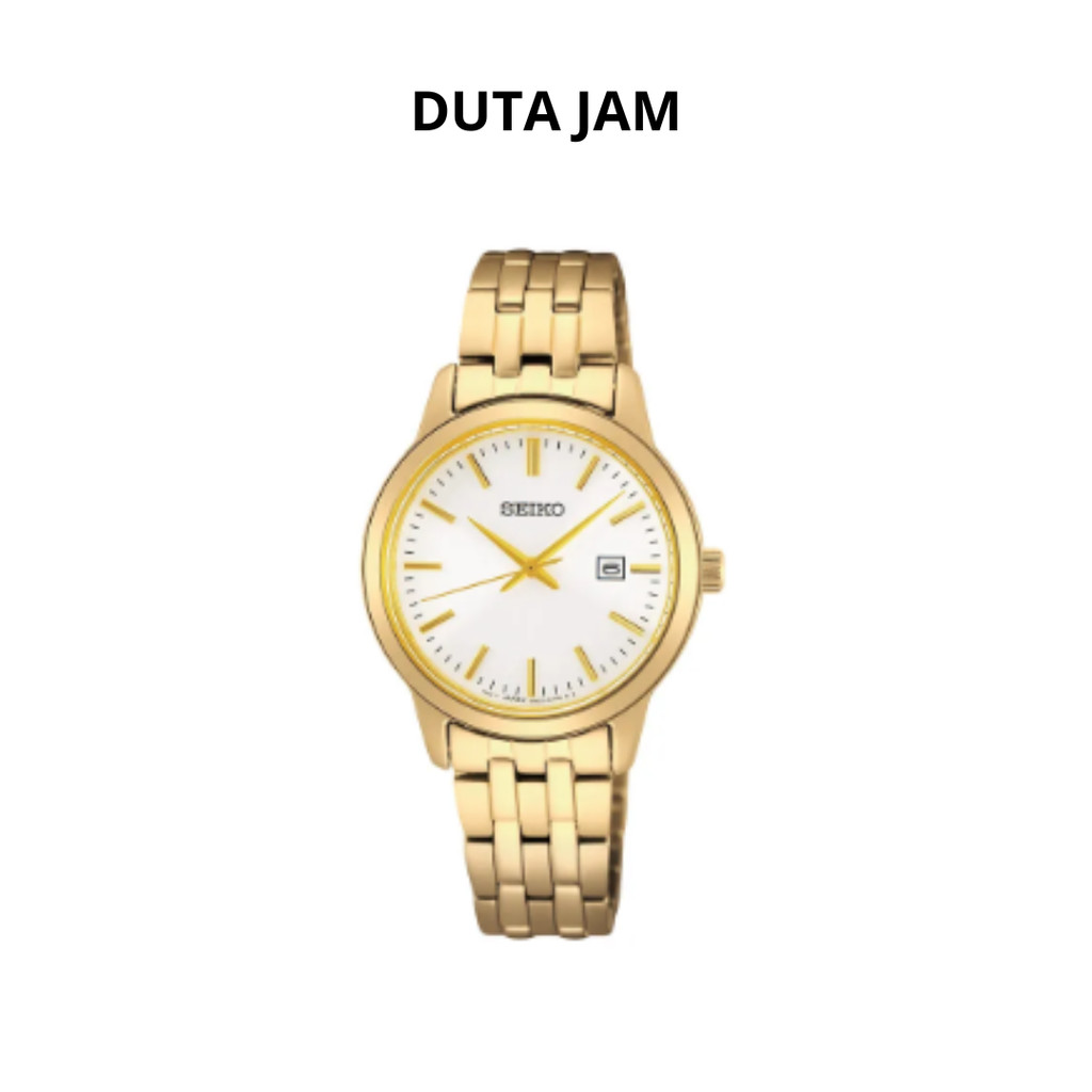 JAM TANGAN WANITA SEIKO CLASSIC SUR412 SUR412P1 ANALOG GOLD WHITE STAINLESS STRAP