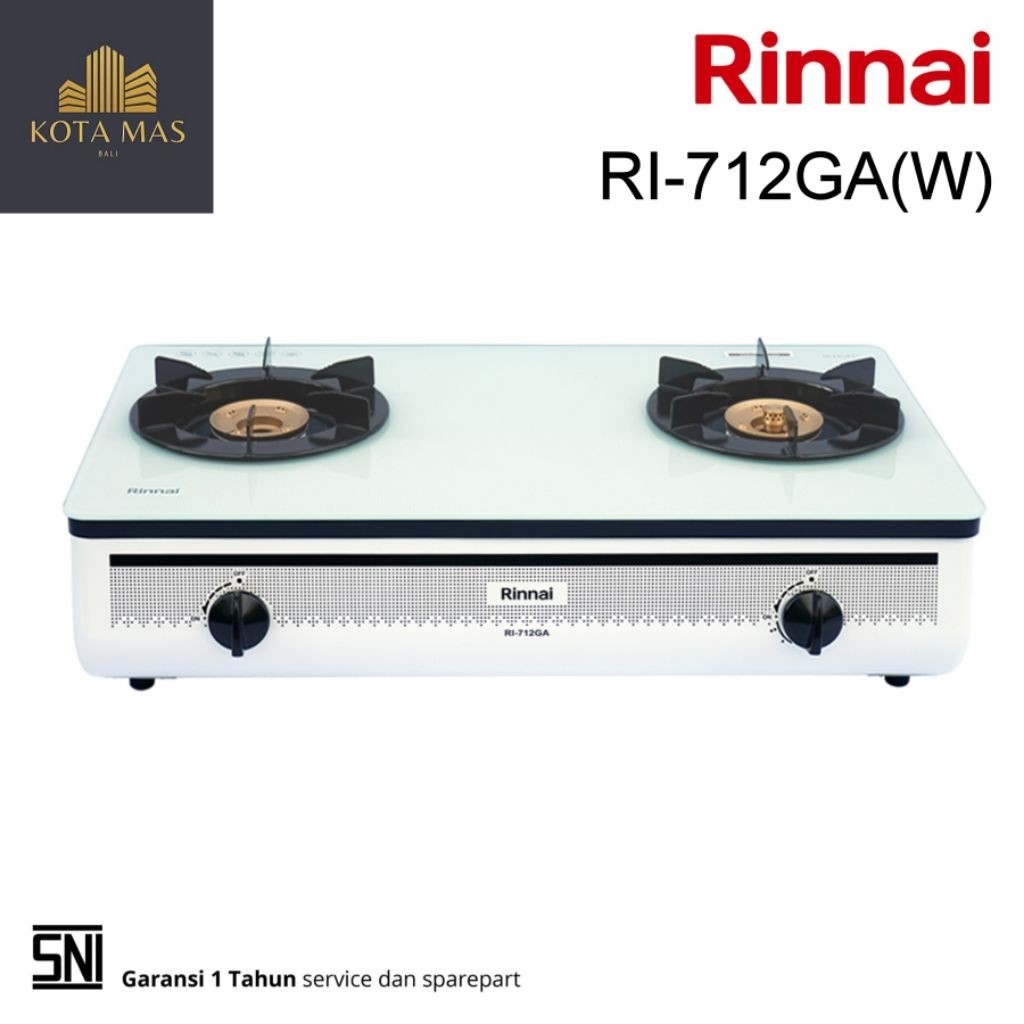 Kompor Rinnai Kaca 2 Tungku RI712GAW Tempered Glass Gas Stove Warna Putih