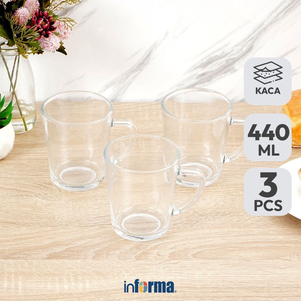 Informa Appetite Genri Gelas Kaca 440 ml Set 3 Pcs Transparan Cup Bening Wadah Air Minum Tempat Minu