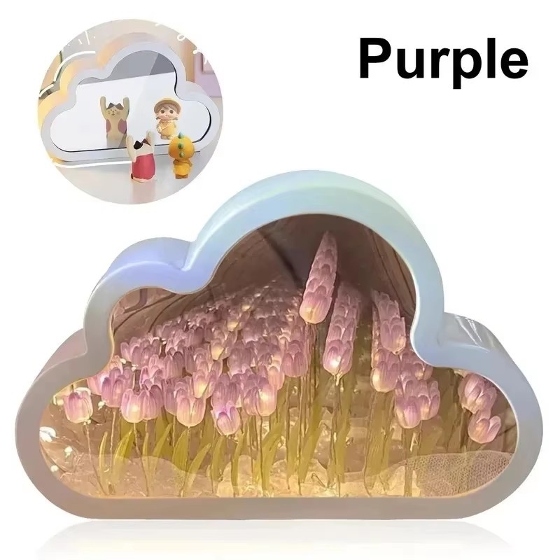 Cloud Tulip Night Light Handmade DIY Material Flower Home Decor Mirror Creative Atmosphere Lamp Birt