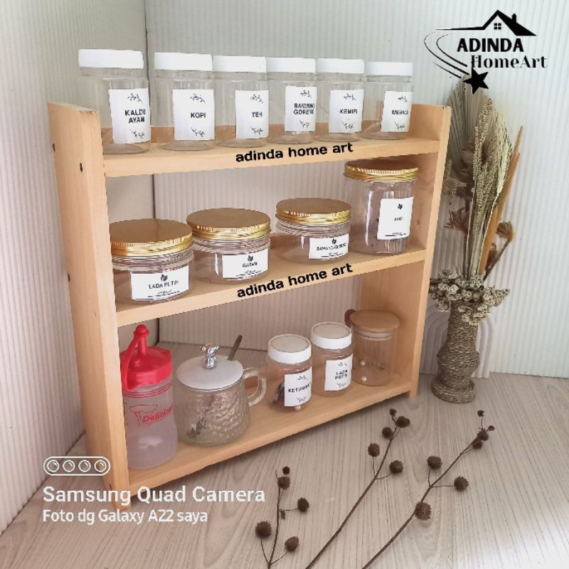 Rak Bumbu Dapur 3 susun || Rak Bumbu Papan Kayu Pinus Oven || Rak Bumbu Serbaguna