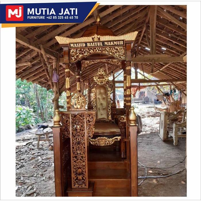 MIMBAR MASJID KURSI RAJA KUBAH JATI MIMBAR KHOTBAH KAYU JATI MESJID - Belum Warna bNs