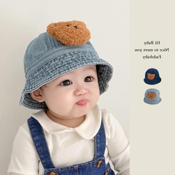 [ LG28-Lugio ] Topi Bayi Denin Beruang | Topi Jeans Lucu - Light Blue