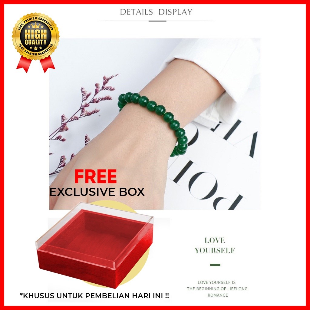 Gelang Giok Wanita/Gelang Batu Alam/Gelang Giok Asli/100% Alami Burma Hijau Tua/Giok Bulat Manik-man