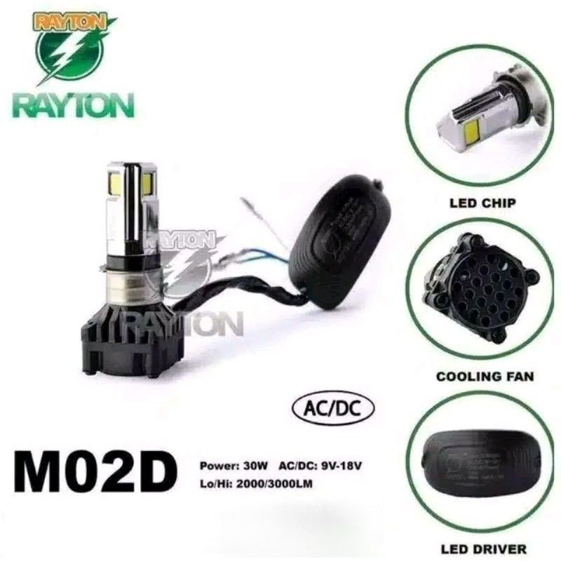 COD Lampu Depan LED RTD M02D 3 Sisi AC DC - Putih & Ice Blue Super Terang Motor Matic Bebek