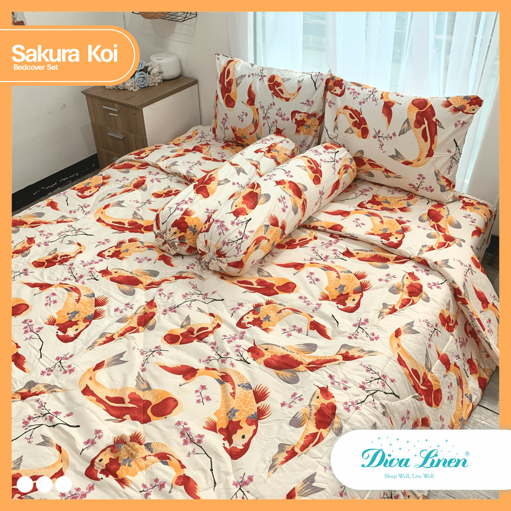 Diva Linen Bed Cover Double Motif Sakura Koi Ikan