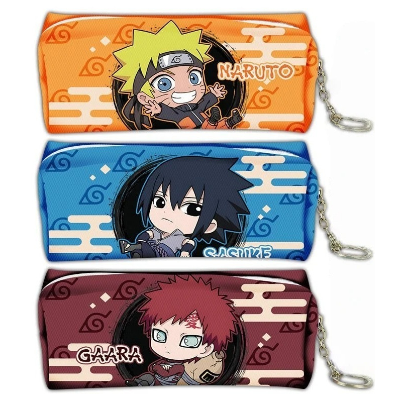 Naruto Sasuke Itai Kakashi Gaara Anime Leather Pencil Case Zipper Stationery Bag Cosplay Accessories