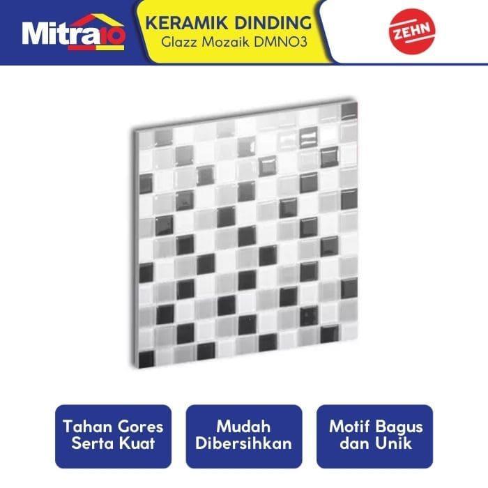 Zehn Keramik Dinding Dapur Glass Mozaik DMN03 30x30 Cm Putih-Abu Hitam Glossy Kotak