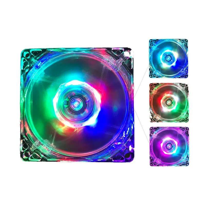8CM 12CM assis fan transparent luminous seven color red, blue, green, white large 4pin+small 3pin co