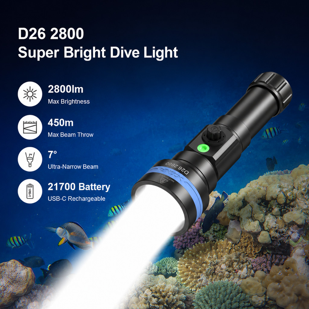 XTAR Senter Selam Diving Luminus LED High Beam IPX8 2800 Lumens - D26 2800