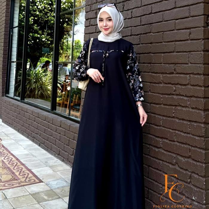 ELMIRA dress gamis wanita musliman premium - black floral, standar