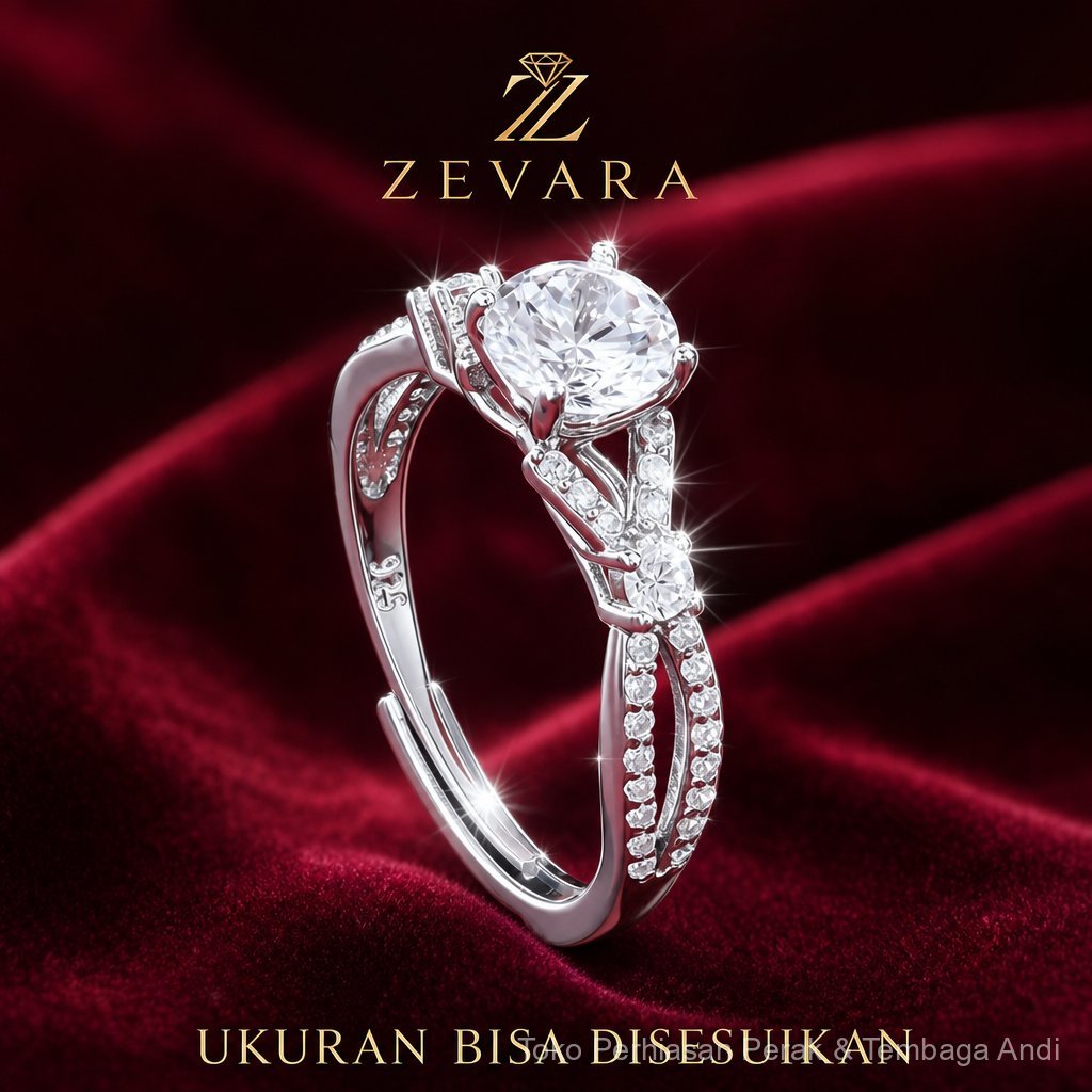 SQ-514 Cincin Wanita Tembaga Disepuh Perak 925 Zirkon Empat Cakar Dua Batu Lengan Bersilang Penuh Be