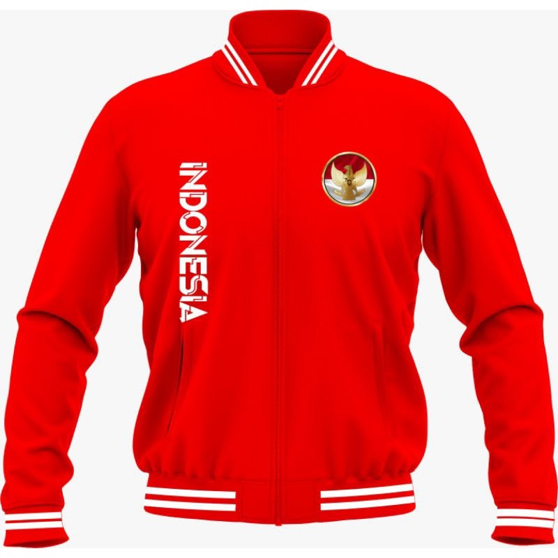 [COD] Jaket Zipper Varsity Kemerdekaan Reflektif Indonesia HUT RI KE 80 Jaket Baseball Pria Original