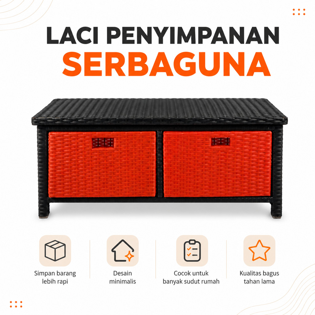 Buffet TV Rotan Sintetis 2 Laci Serbaguna Minimalis untuk Ruang Tamu dan Kamar Modern Estetik