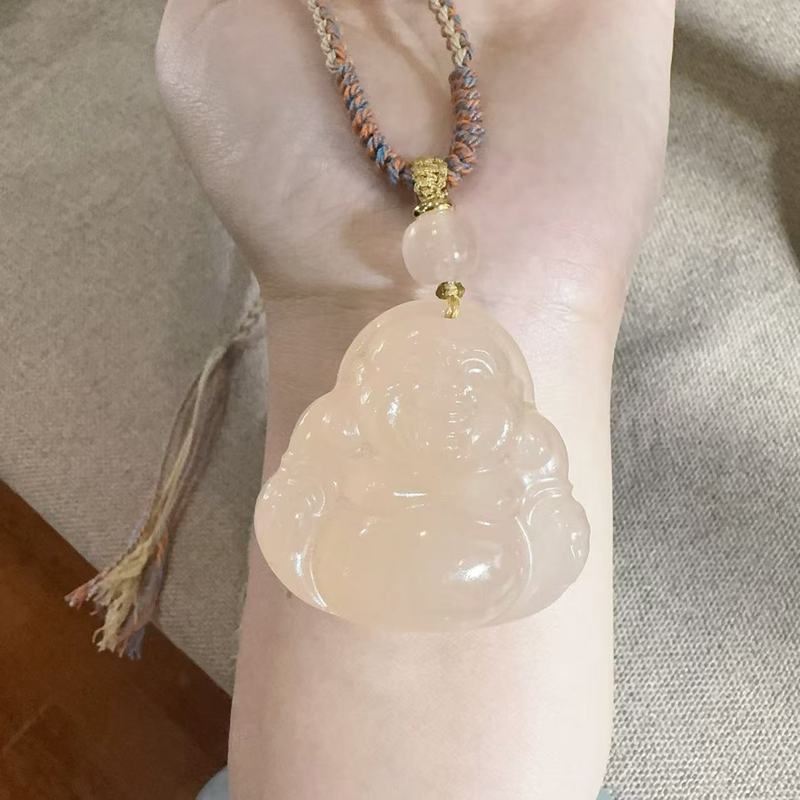 Jade Buddha Pendant Maitreya Buddha Necklace for Women, Light Luxury Style