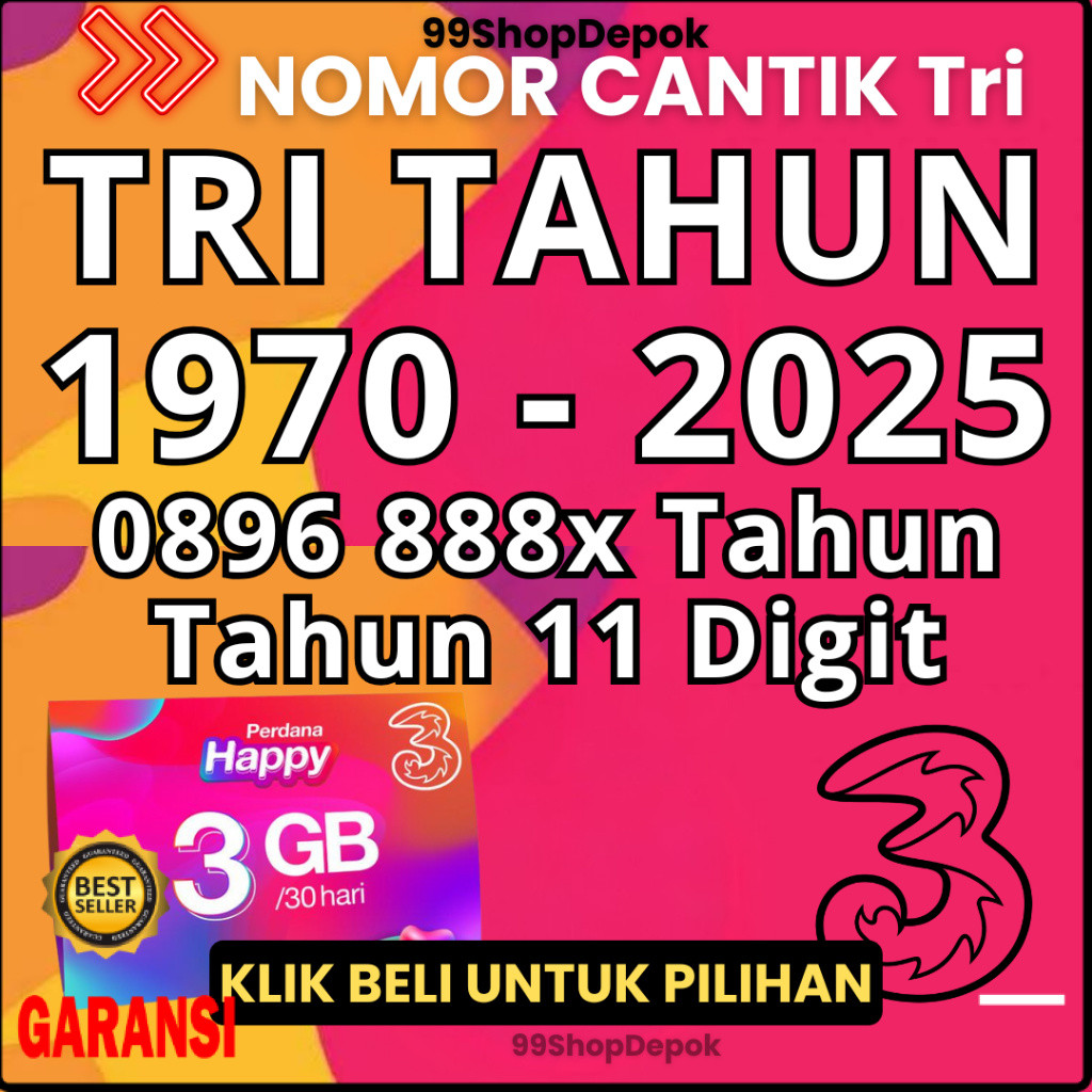 Kartu Perdana Nomor Cantik Three TAHUN 1999 2000 - Nomor Cantik TRI 11 DIGIT - No Cantik Tri Tahun 1