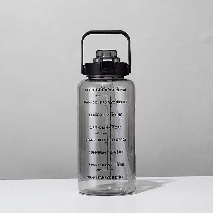 Botol minum Jumbo 2 LITER Motivasi Penanda waktu Tritan Quifit Handle BENING 2000ML - Botol Minum 2L