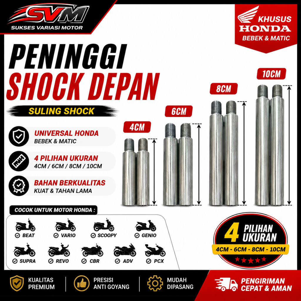 Peninggi Shock Depan / Sulingan Shock / Suling Shock Bagian Depan HONDA  Sepeda Motor Bebek / Matic 