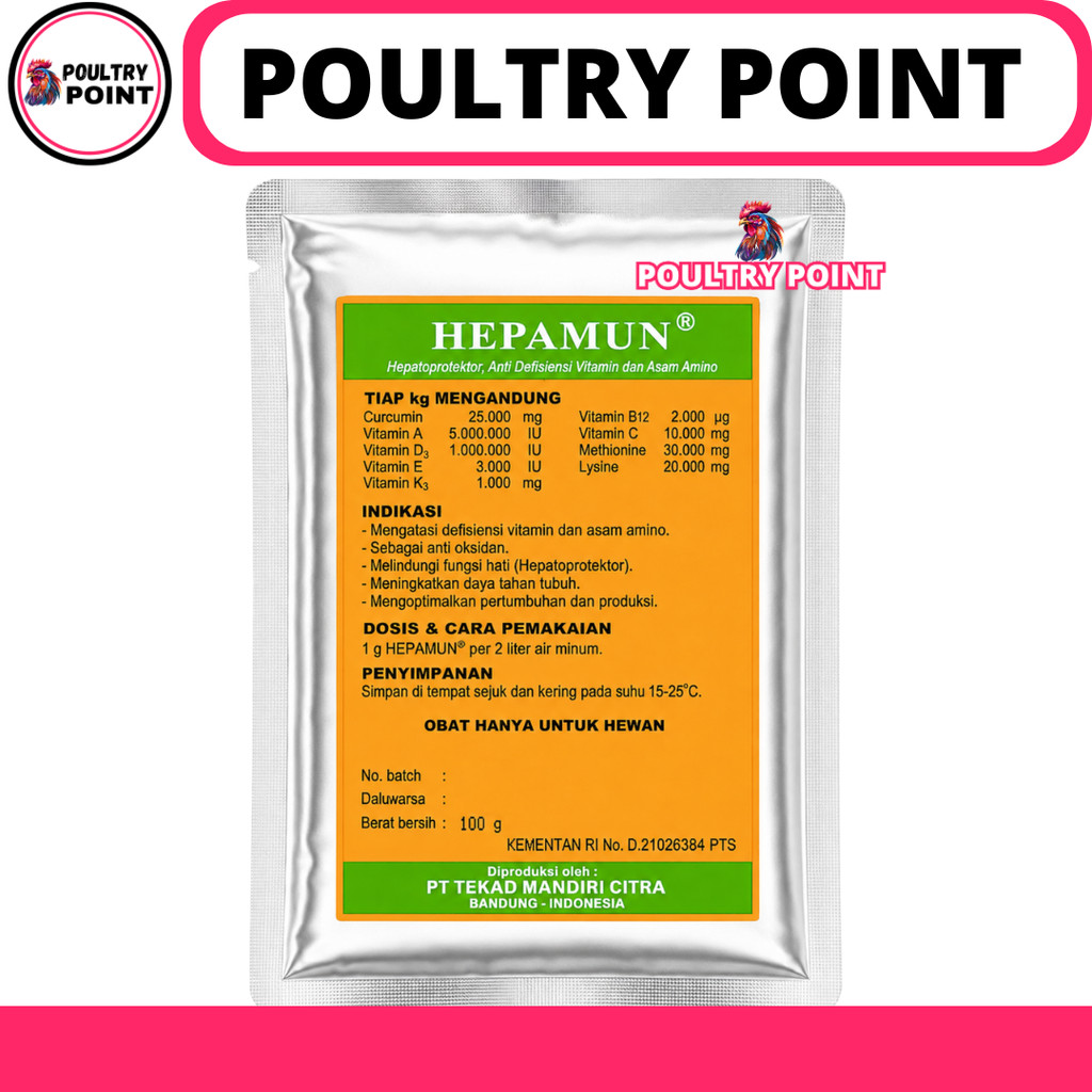 HEPAMUN 100 GRAM Hepatoprotektor Vitamin Asam Amino Curcuma Perbaiki Fungsi Hati Ternak Ayam Sapi