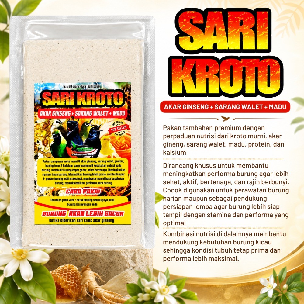 Sari Kroto Ginseng Walet Madu 60gr Pakan Burung Gacor Super Protein Tinggi Penambah Stamina Juara