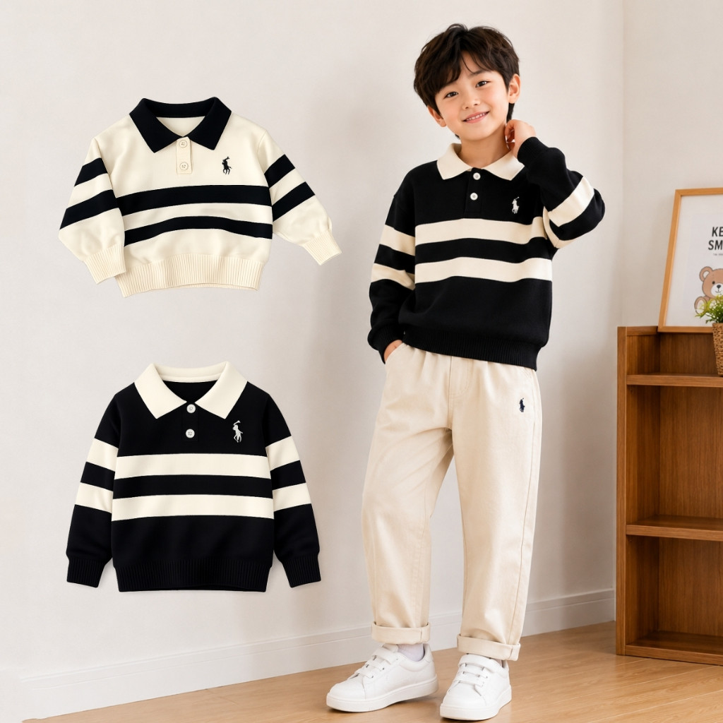 Sweater Rajut Anak Laki-Laki CSW(L)437  Lengan Panjang Polo kuda Baju Rajut korea