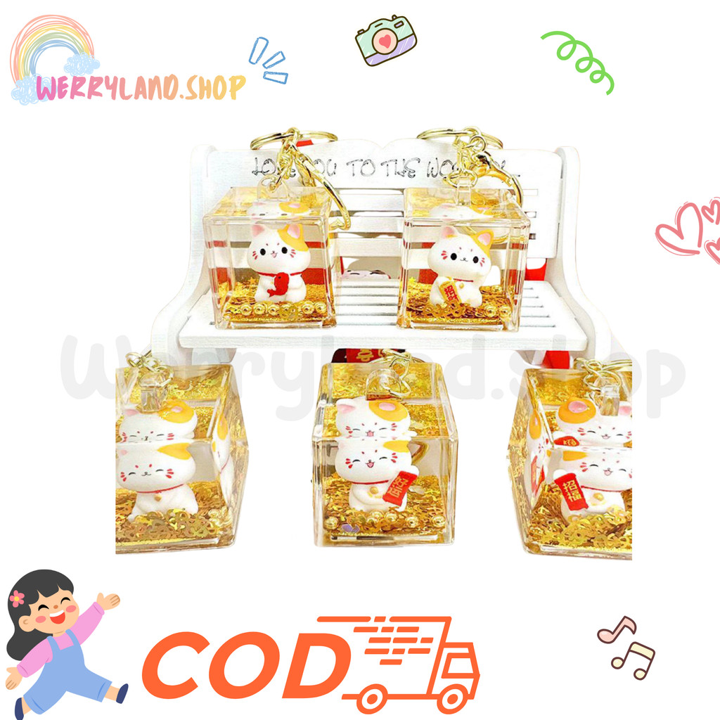 WLD Gantungan Kunci Lucky Cat Aksesoris Tas Imut/ Aksesories Untuk Motor Mobil Gantungan HP Cute