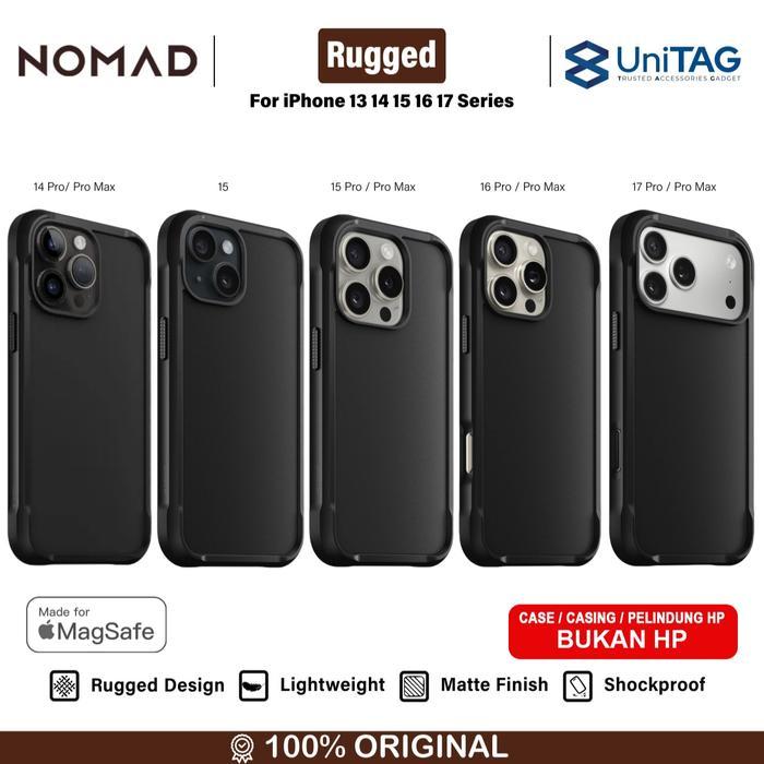NOMAD Rugged Leather MagSafe Case for iPhone 13 14 15 16 17 Pro Max Mini Hybrid Premium Casing - Bla