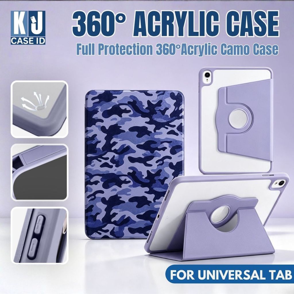 360 Degree Rotate Acrylic Case Samsung Galaxy Tab A9/A11Plus S7/S8/S9/S10 Lite Motif Camo Army Loren