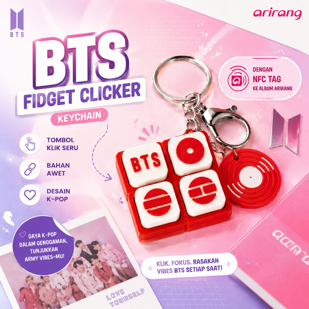 Sticker Pack Premium - BTS Fidget Keyboard Clicker Keychain | Gantungan Tas K-Pop | Mainan Fidget Kl