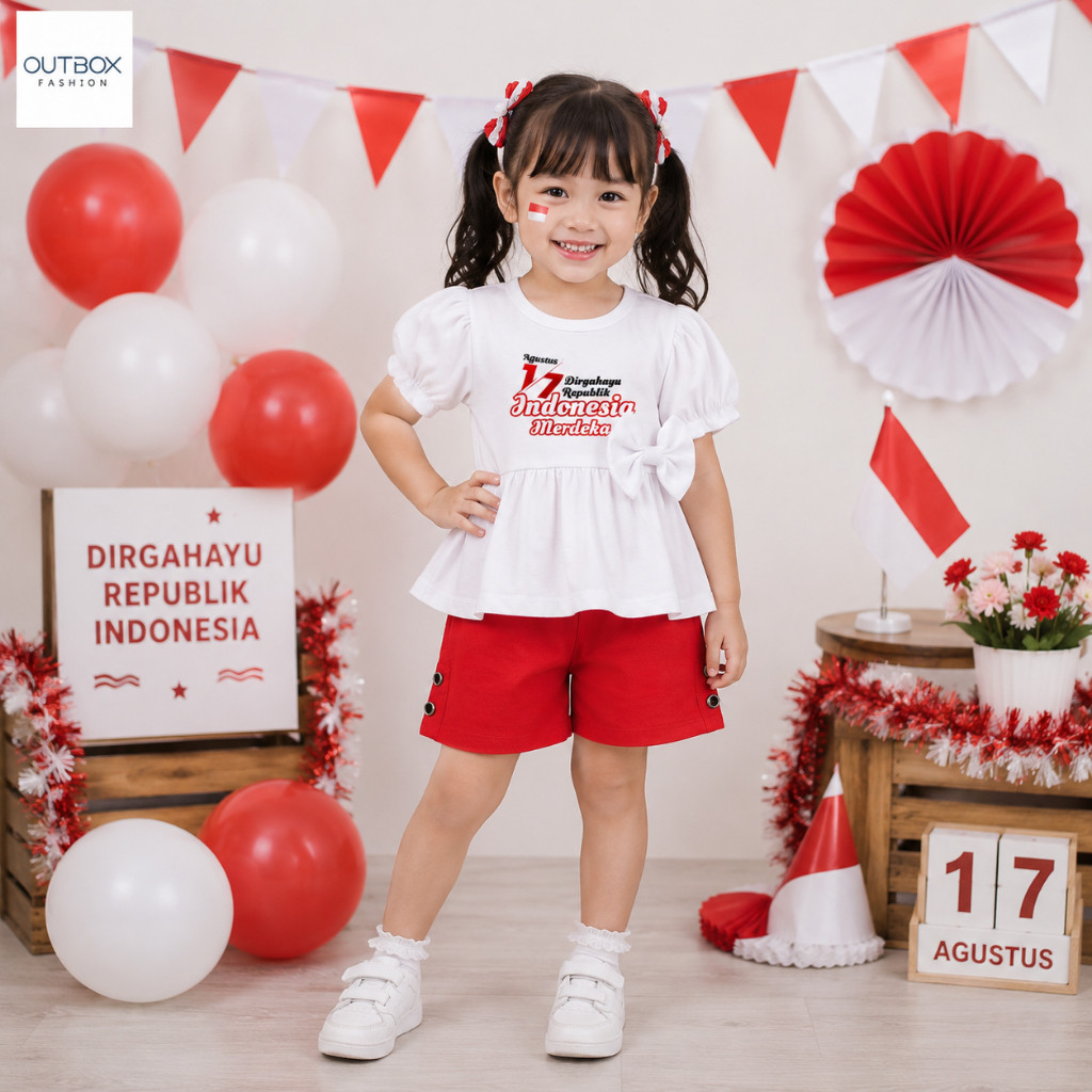 Outbox Fashion 9.9 Super Shopping Day Setelan Anak WULAN Agustusan | Setelan Merah Putih Agustusan D