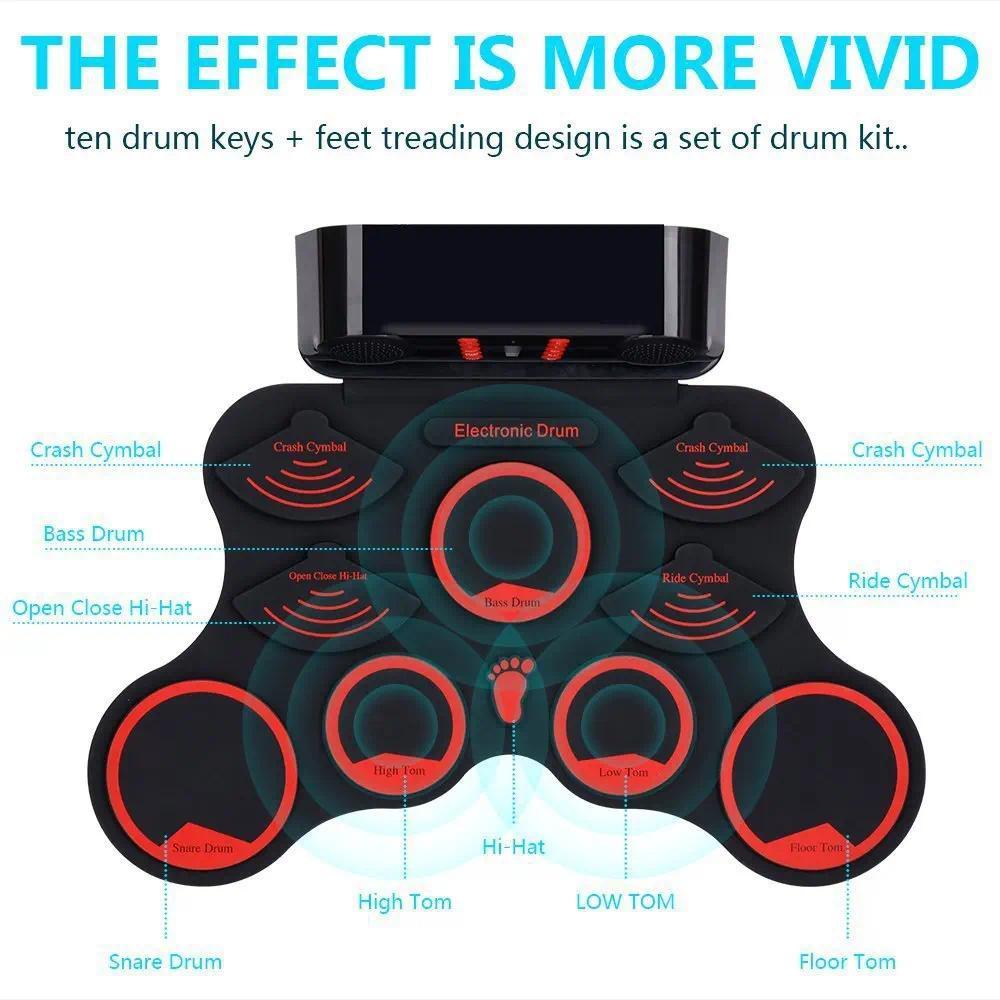 Hand electronic drum 9 Pad Roll Up Drum Kit silicone hand drum kit children percussion