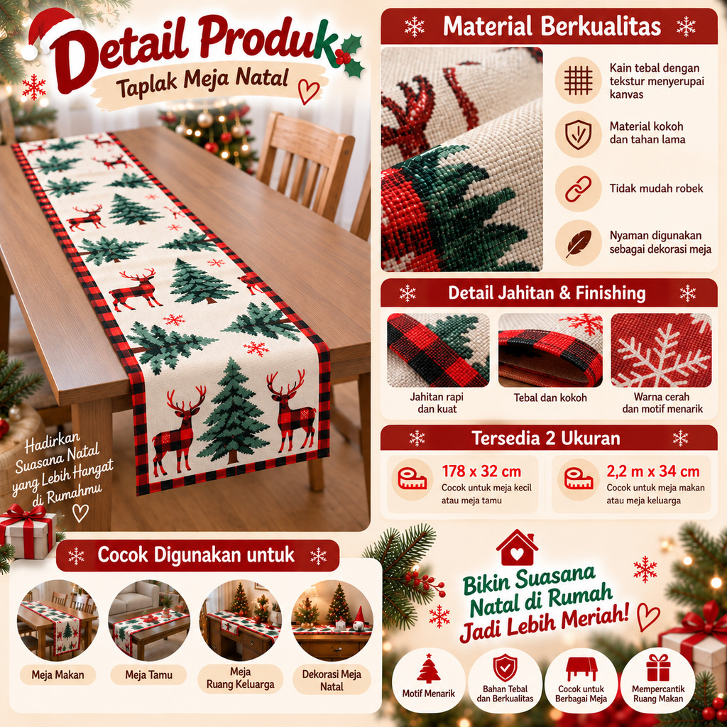 Table Runner Linen Table Runner Nuansa Natal Motif Taplak Meja Christmas table runner taplak meja nu