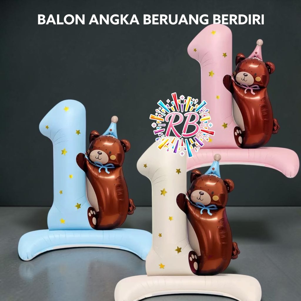 BALON ANGKA BERUANG BERDIRI / BALON FOIL BERUANG ANGKA STAND
