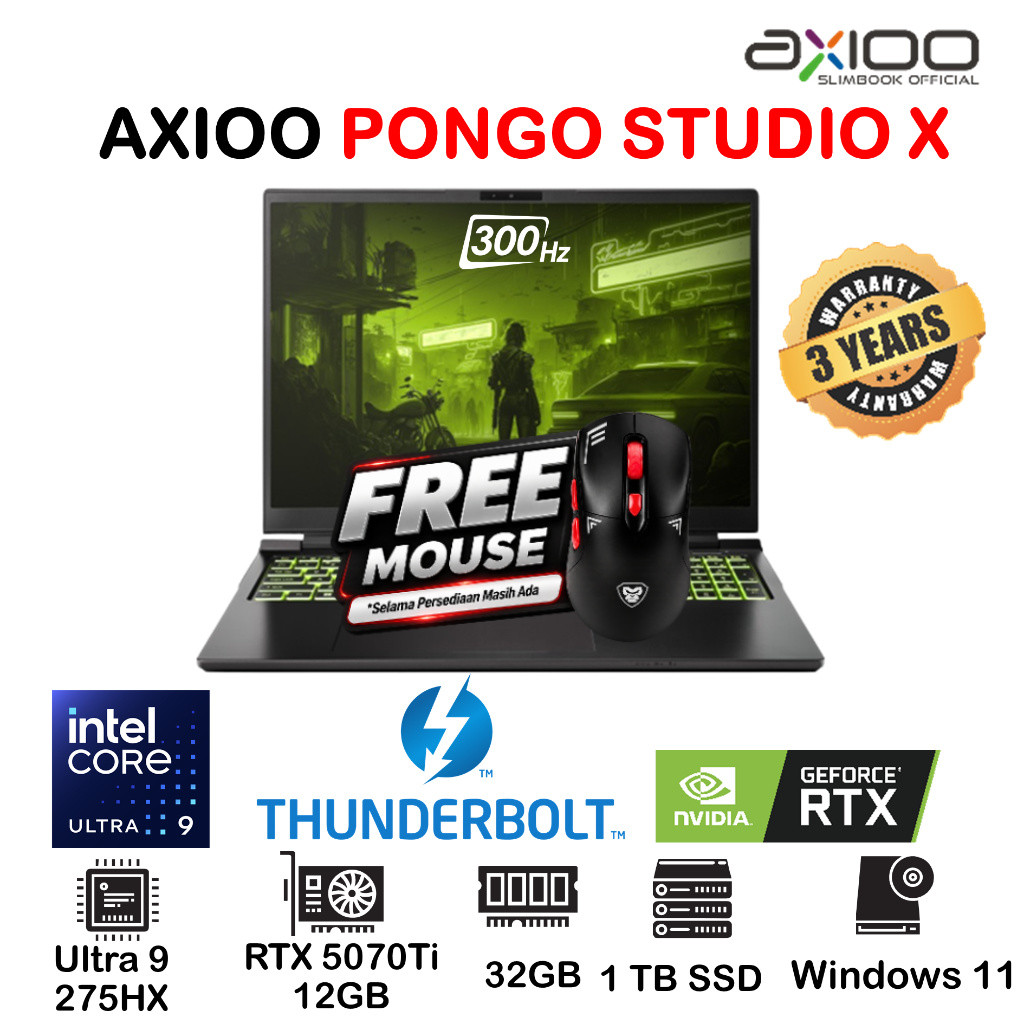 LAPTOP AXIOO PONGO STUDIO X  Ultra 9 32GB 1TB SSD RTX5070Ti 12GB 300Hz WINDOWS 11