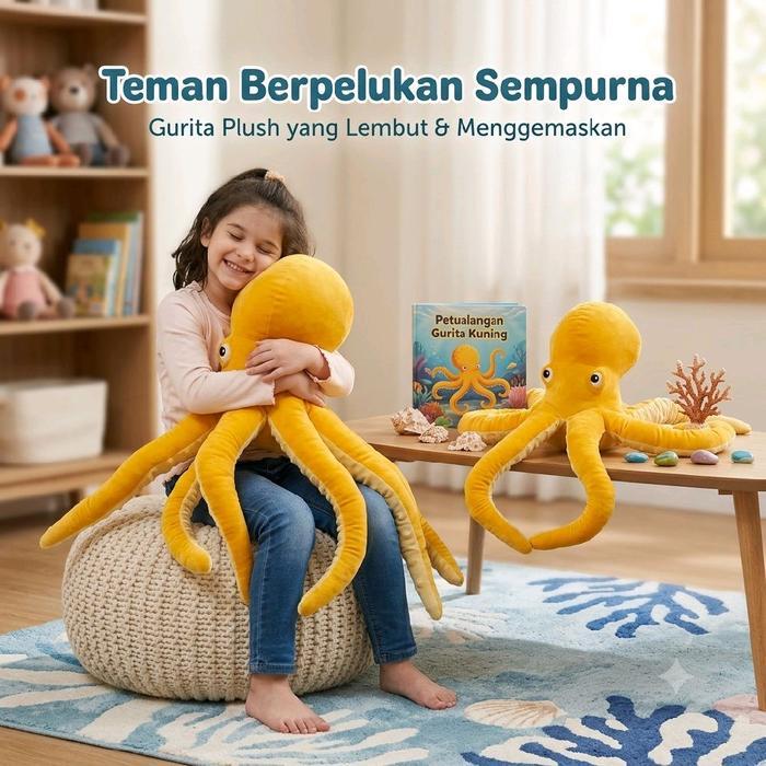 Boneka Gurita Jumbo 50 cm Kuning - Octopus Plush Toy Super Lembut & Menggemaskan