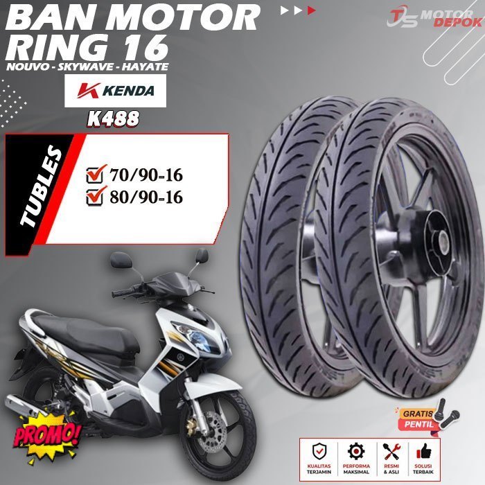 BAN MOTOR RING 16 TUBLES KENDA K488 BAN MOTOR TUBLESS NOUVO SKYWAVE HAYATE RING 16 TUBELESS
