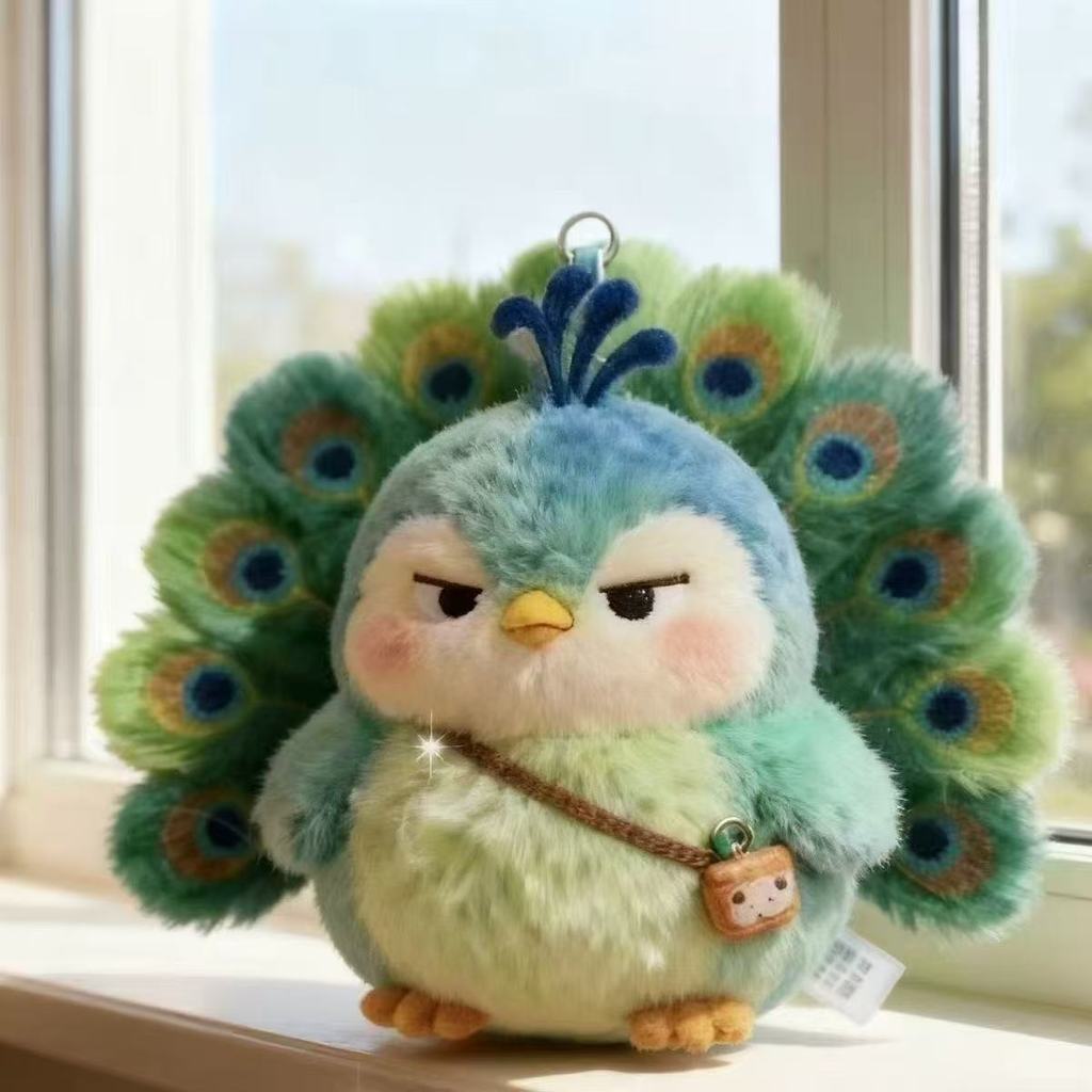 Boneka burung merak hijau, mainan mewah kreatif dan lucu, gantungan ransel, boneka lucu
