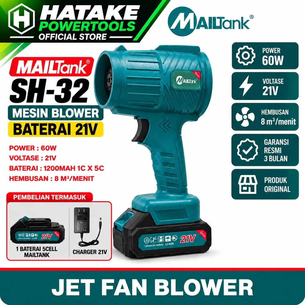 MAILTANK SH32 Brushless Mesin Blower 1 Baterai Litium Turbo Blower Cordless Blower Baterai Angin Ken
