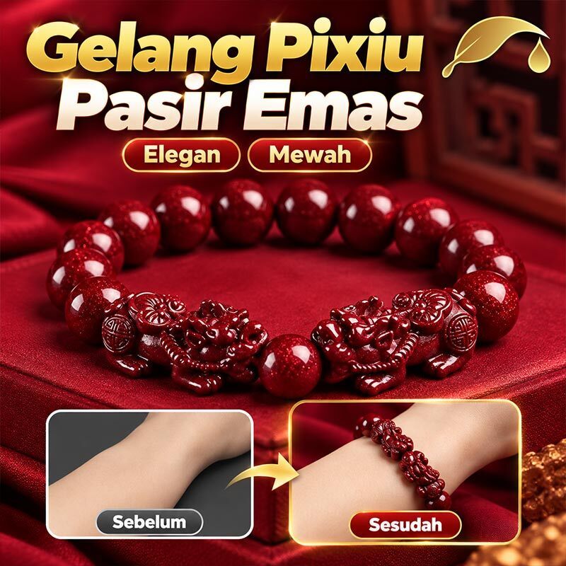 Gelang Pixiu Pasir Emas 12mm Penarik Kekayaan / Gelang Keberuntungan Pixiu Pasir Emas / Gelang Pixiu