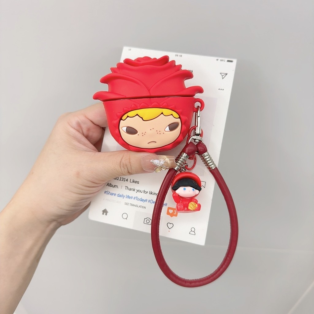 Untuk AirPods 4 kasus silikon lucu kartun mawar jantung Pangeran Kecil dengan liontin AirPods 1/2 Ai