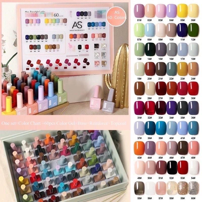 (BPOM) 1 Set AS Nail Gel Polish 60 Warna 15ml / Kutek UV Gel Set AS / AS Nail Gel Polish 1 Set / KUT