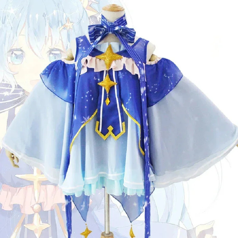 Snow Miku Anime Cosplay Full Suit VOCALOID Wig Costume Star and Snow Princess Dress Cos Women Role-P